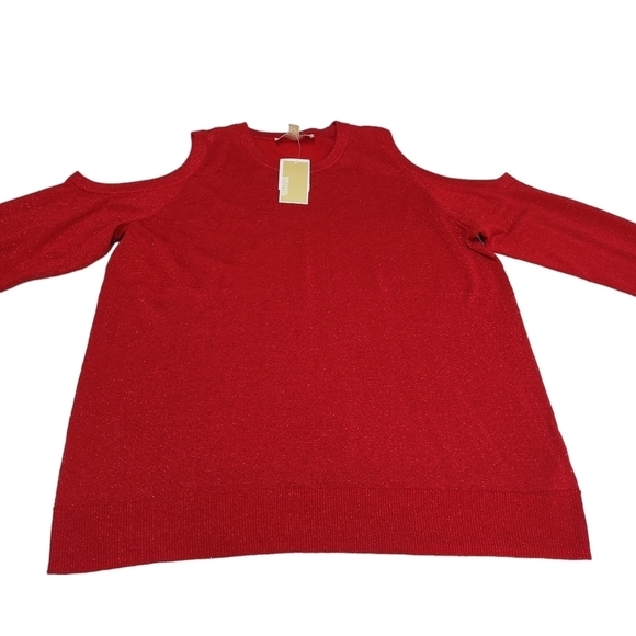 Michael Kors Women's Red Cold Shoulder Top Sweater Size XL NWT - Picture 3 of 10